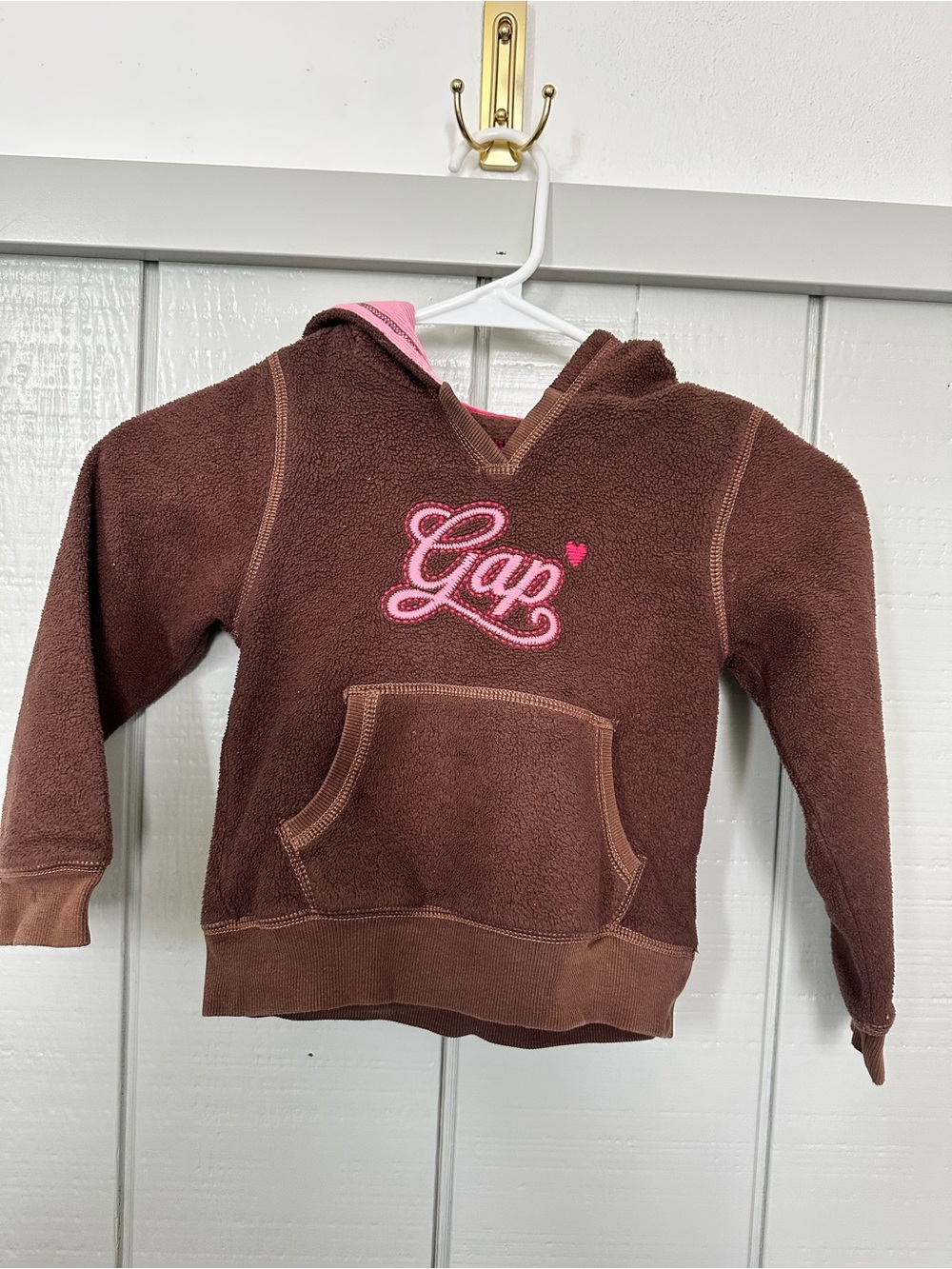 GAP Brown Fleece Hoodie with Pink Logo Trim